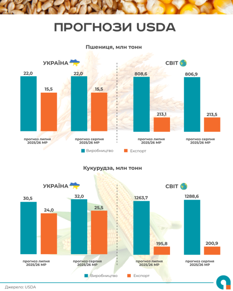 USDA прогнозує збільшення виробництва та експорту української кукурудзи